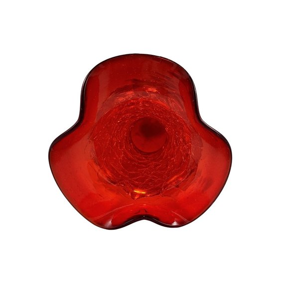 Vintage Pilgrim Hand Blown Glass Ruby Red Crackle Ruffled Top Vase WV - Picture 6 of 9